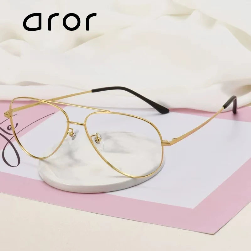 Aror Men's Full Rim Oval Double Bridge Titanium Eyeglasses 42194 Full Rim Aror