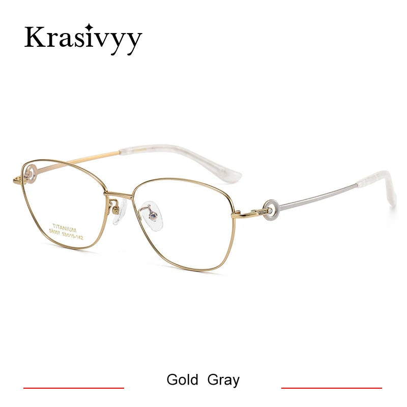 Krasivyy Women's Full Rim Oval Square Titanium Eyeglasses 6007 Full Rim Krasivyy Gold Gray  