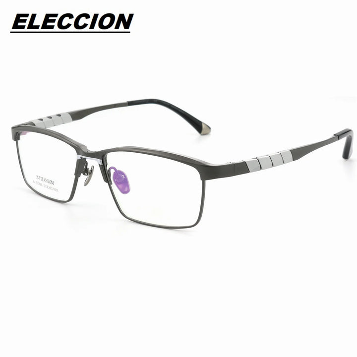 Eleccion Men's Full Rim Big Square Titanium Eyeglasses 27036 Full Rim Eleccion Gray Frame CHINA