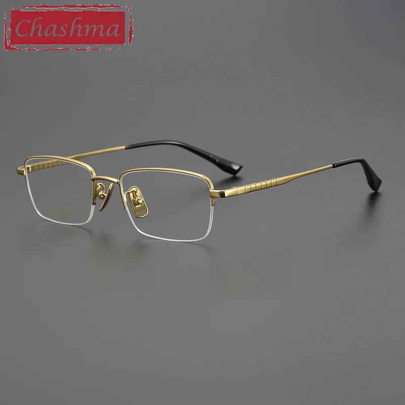 Chashma Ottica Men's Semi Rim Square Titanium Eyeglasses 91039 Semi Rim Chashma Ottica Gold  