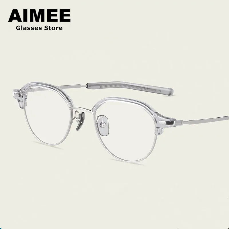 Aimee Unisex Full Rim Flat Top Round Titanium Acetate Eyeglasses 13121 Full Rim Aimee   