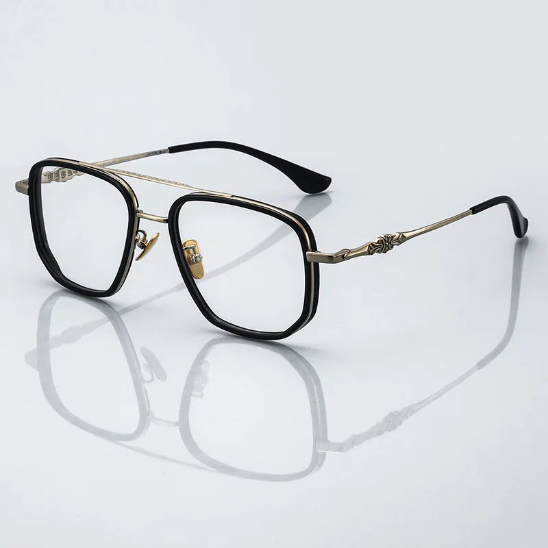 Hdcrafter Men's Full Rim Big Square Double Bridge Titanium Eyeglasses 985245