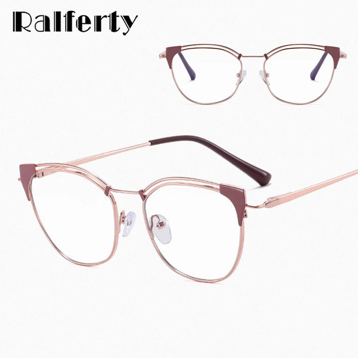 Ralferty Women's Full Rim Round Cat Eye Alloy Eyeglasses 95537 Full Rim Ralferty   