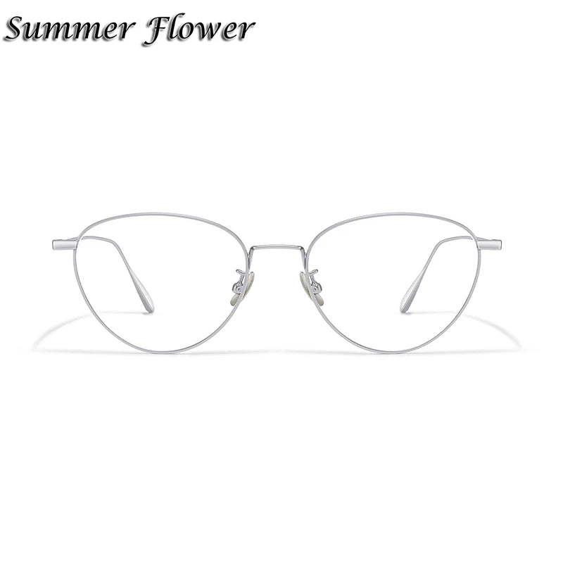 Summer Flower Unisex Full Rim Square Cat Eye Titanium Eyeglasses 814519 Full Rim Summer Flower Silver