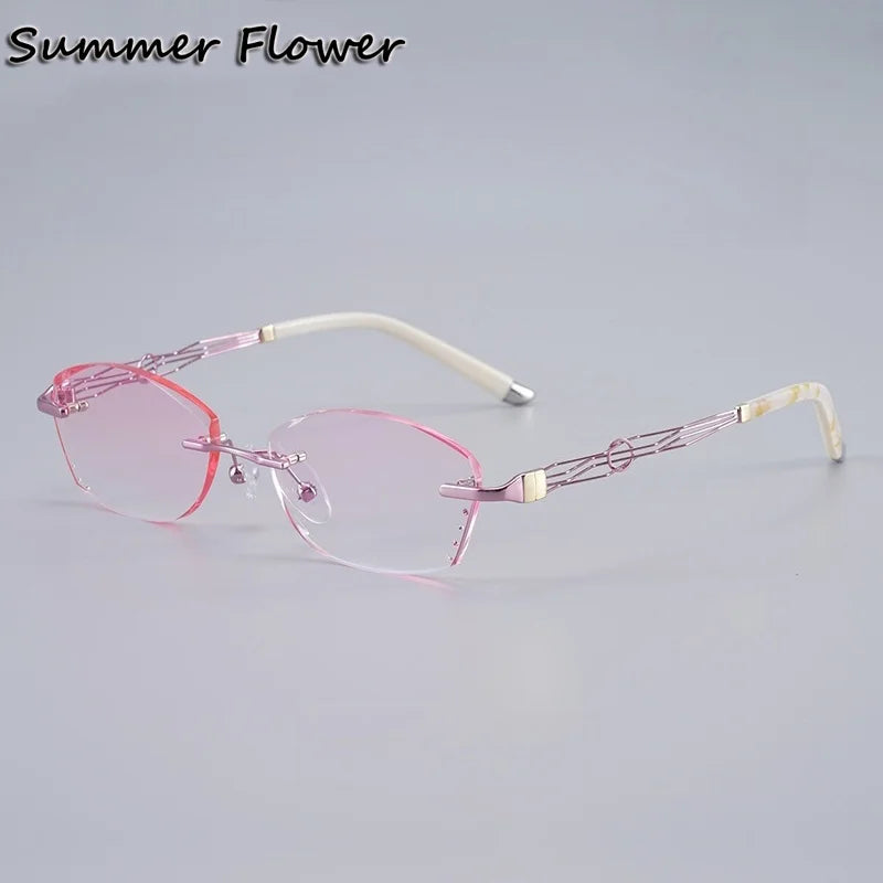 Summer Flower Women's Rimless Oval Titanium Eyeglasses 658072