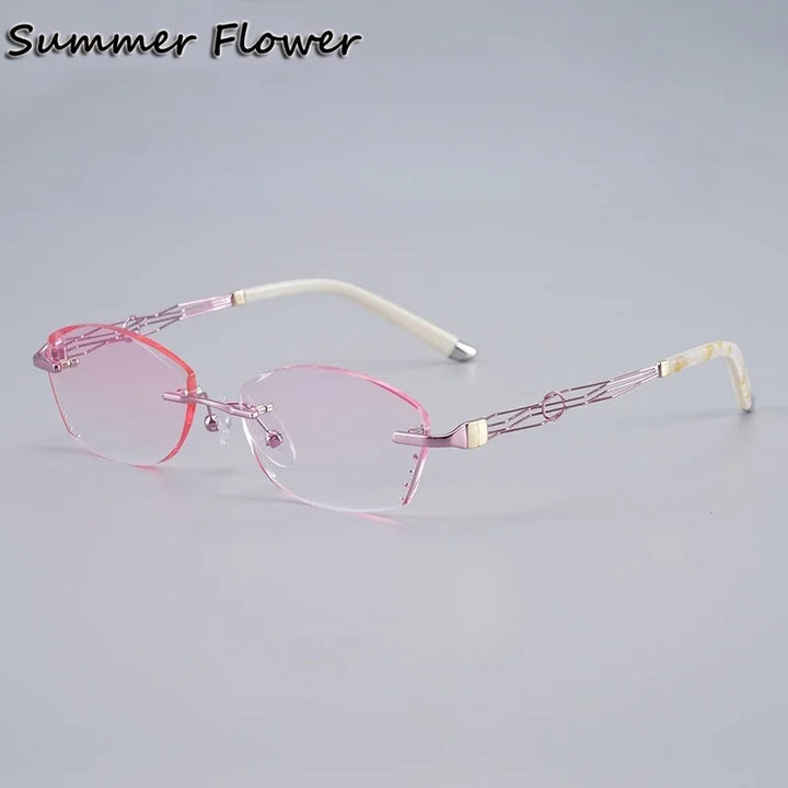 Summer Flower Women's Rimless Oval Titanium Eyeglasses 658072