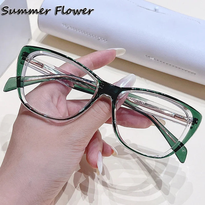 Summer Flower Women's Full Rim Square Cat Eye Tr 90 Titanium Eyeglasses 76045 Full Rim Summer Flower Green