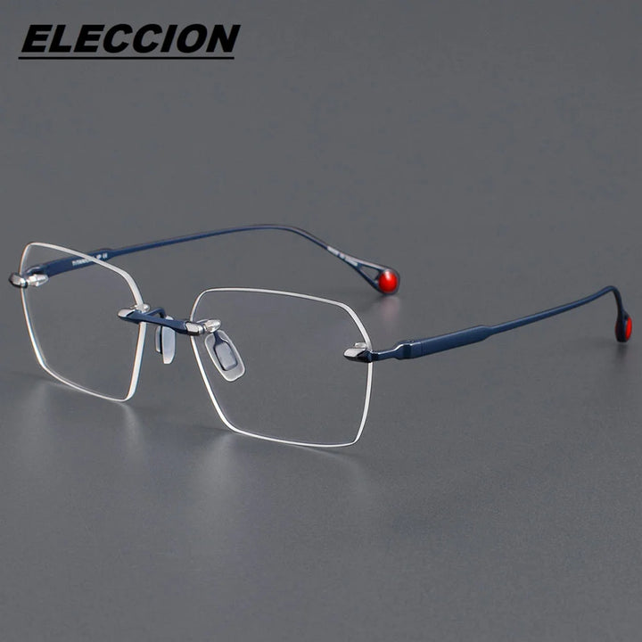 Eleccion Unisex Rimless Polygon Square Titanium Eyeglasses 27038