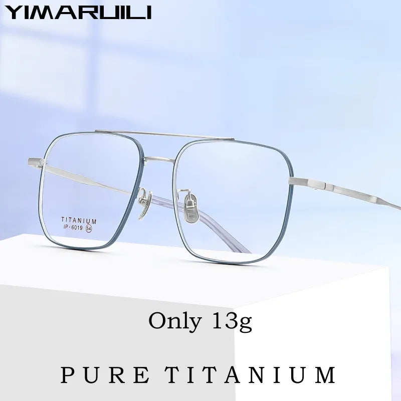 Yimaruili Unisex Full Rim Square Double Bridge Titanium Eyeglasses 6019 Full Rim Yimaruili Eyeglasses   
