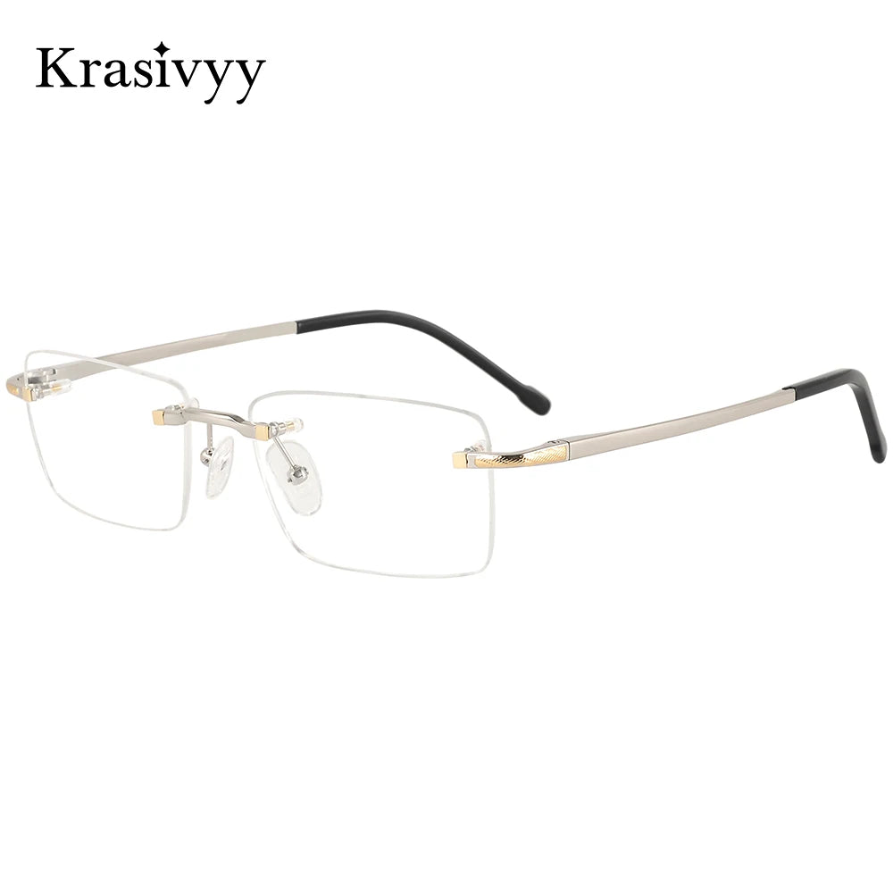 Krasivyy Men's Rimless Square Titanium Spring Hinge Eyeglasses 350023