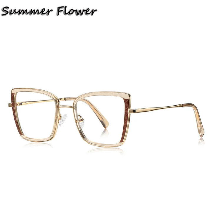 Summer Flower Women's Full Rim Square Tr 90 Titanium Eyeglasses 31464