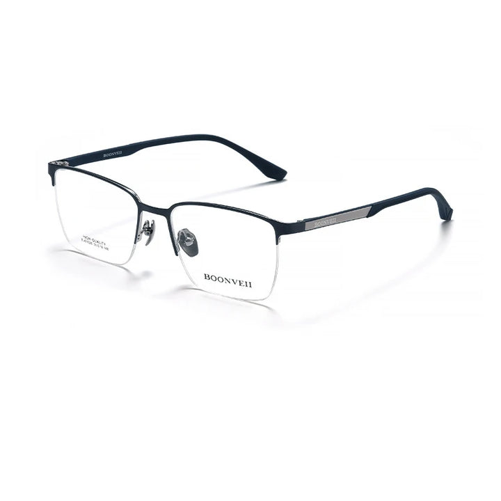 KatKani Men's Semi Rim Square Alloy Eyeglasses 61062 Full Rim KatKani Eyeglasses Blue Silver  