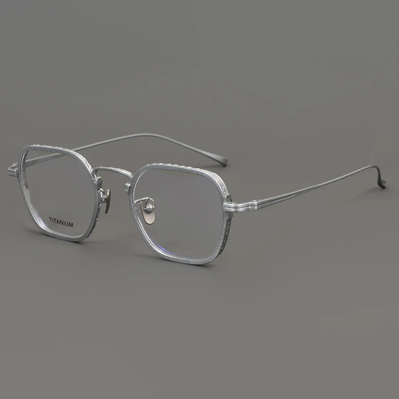 Muzz Unisex Full Rim Oversize Polygon Square Titanium Eyeglasses Kj531 Full Rim Muzz Silver  