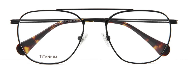 Esnbie Unisex Full Rim Square Double Bridge Titanium Eyeglasses 243129
