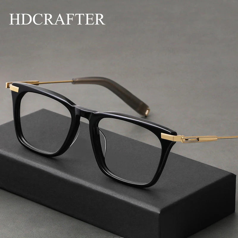 Hdcrafter Men's Full Rim Big Square Acetate Titanium Eyeglasses 403779