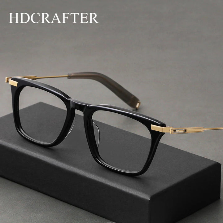 Hdcrafter Men's Full Rim Big Square Acetate Titanium Eyeglasses 403779