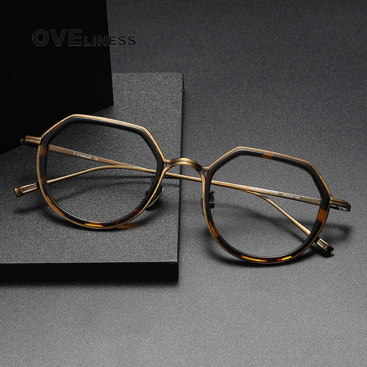 Oveliness Unisex Full Rim Polygon Acetate Titanium Eyeglasses U136 Full Rim Oveliness   