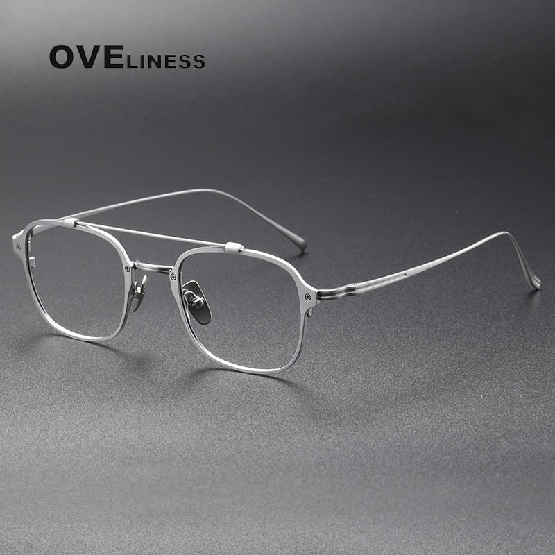 Oveliness Unisex Full Rim Square Double Bridge Titanium Eyeglasses Kj31 Full Rim Oveliness silver  