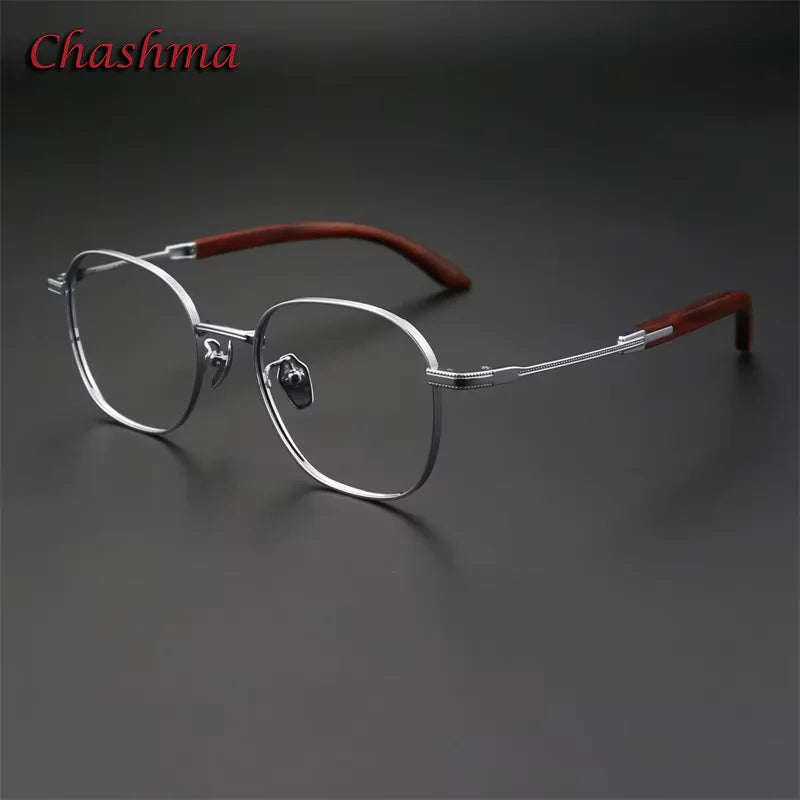 Chashma Ochki Unisex Full Rim Square Titanium Wood Eyeglasses 312330