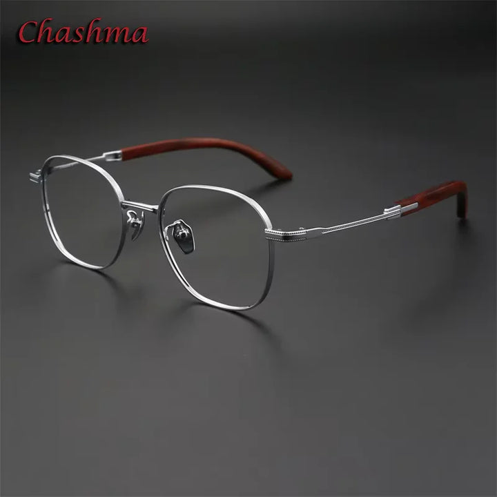 Chashma Ochki Unisex Full Rim Square Titanium Wood Eyeglasses 312330