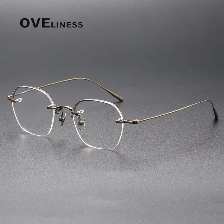 Oveliness Women's Semi Rim Polygon Oval Titanium Eyeglasses 71312 Semi Rim Oveliness bronze