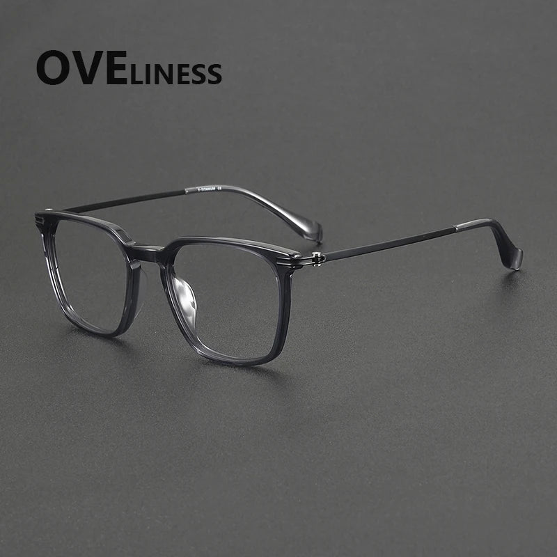 Oveliness Unisex Full Rim Oval Square Acetate Titanium Eyeglasses 90011