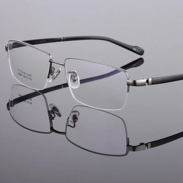 Hdcrafter Men's Semi Rim Big Square Titanium Eyeglasses 48911