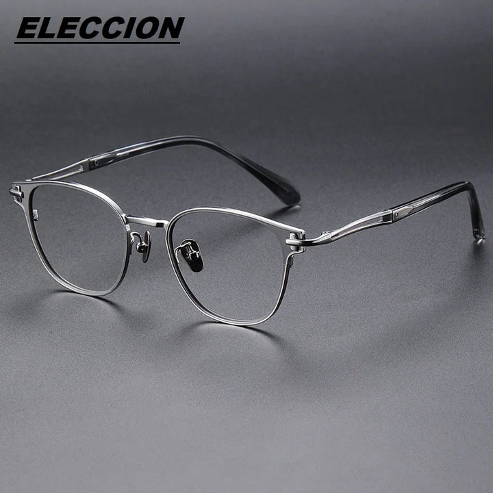 Eleccion Women's Full Rim Square Titanium Acetate Eyeglasses 13620 Full Rim Eleccion Gun - Silver CHINA