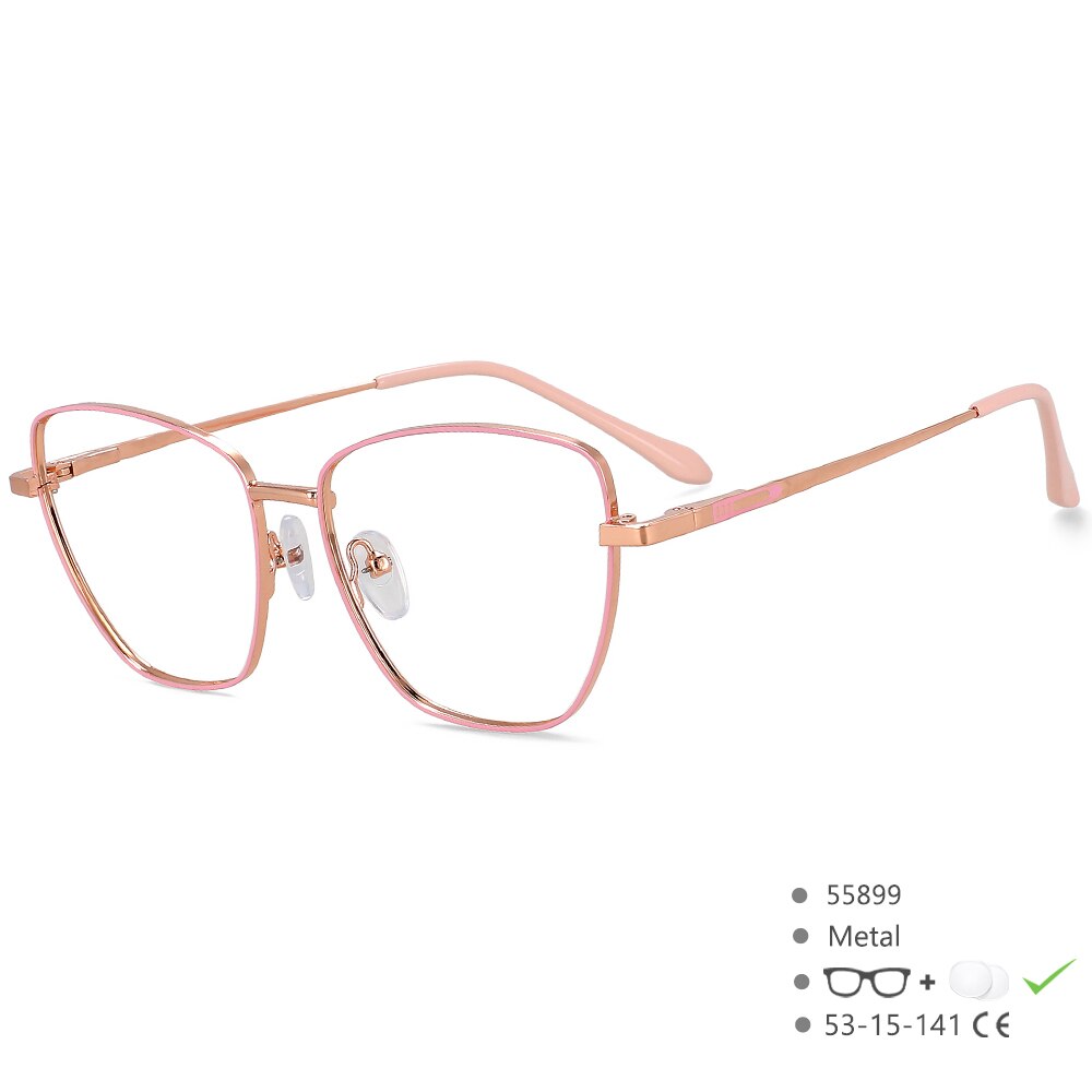 CCSpace Unisex Full Rim Square Cat Eye Alloy Eyeglasses 55899 Full Rim CCspace PinkRoseGold China 