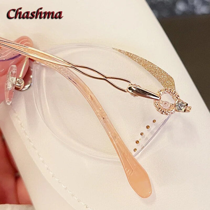 Chashma Ochki Women's Rimless Oval Titanium Glitter Edge Eyeglasses 8884 Rimless Chashma Ochki   