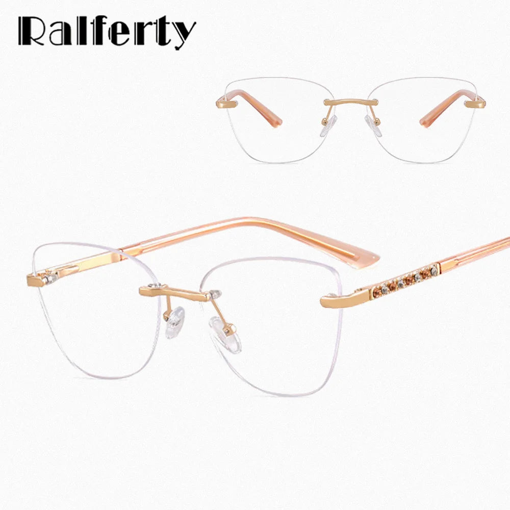 Ralferty Women's Rimless Square Cat Eye Alloy Eyeglasses 82193 Rimless Ralferty   