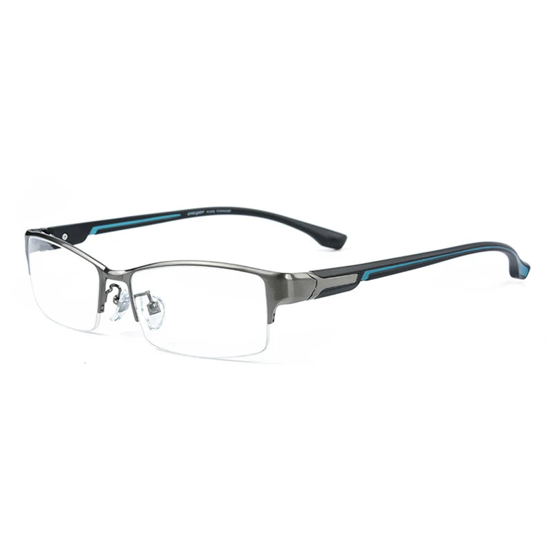 Brightzone Unisex Semi Rim Square Titanium Eyeglasses 95356 Semi Rim Brightzone Gray-Blue