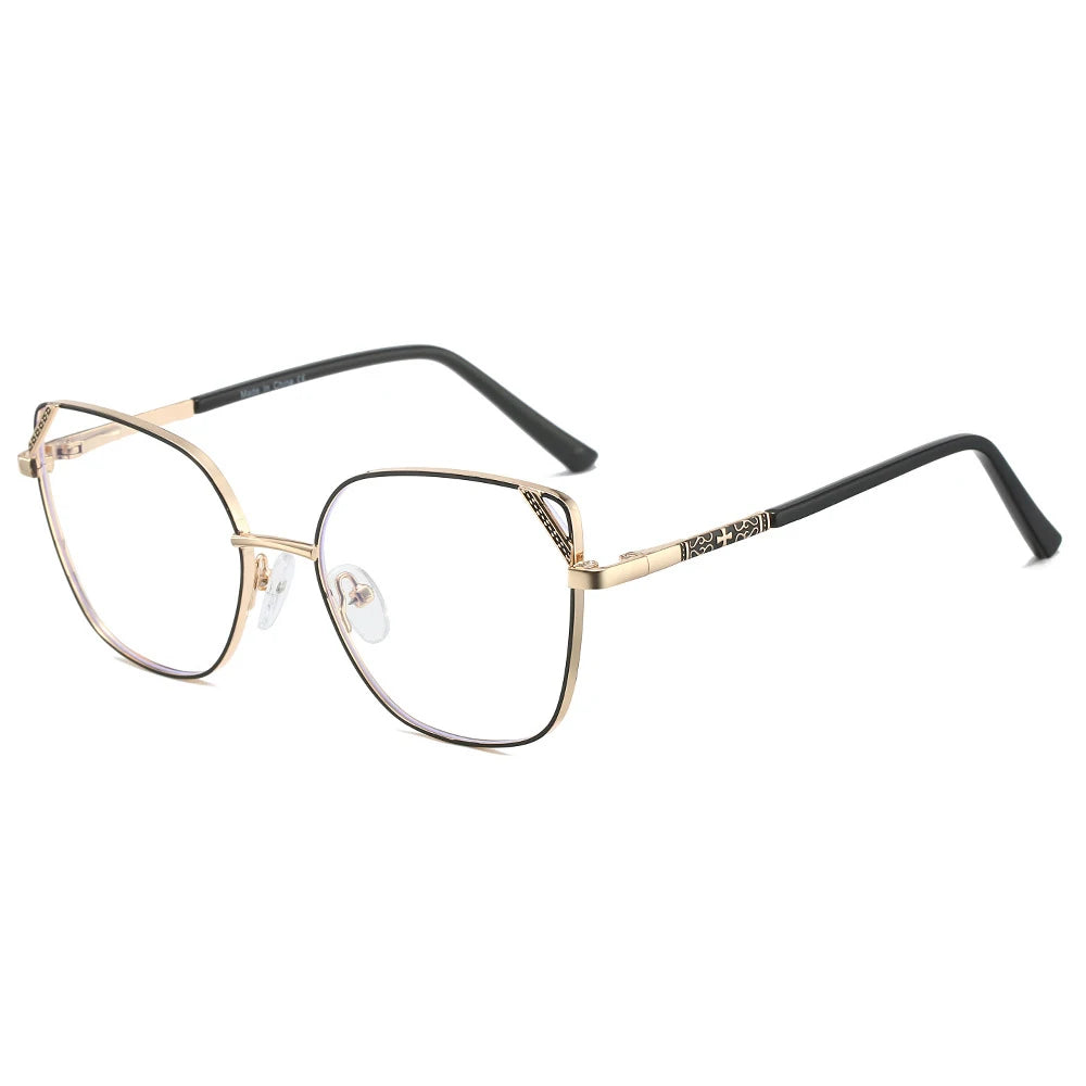 KatKani Women's Full Rim Square Cat Eye Alloy Eyeglasses 8612 Full Rim KatKani Eyeglasses Black Gold  