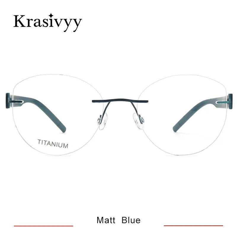 Krasivyy  Women's Rimless Cat Eye Tr 90 Titanium Eyeglasses Kr5535 Rimless Krasivyy Matt Blue CN 