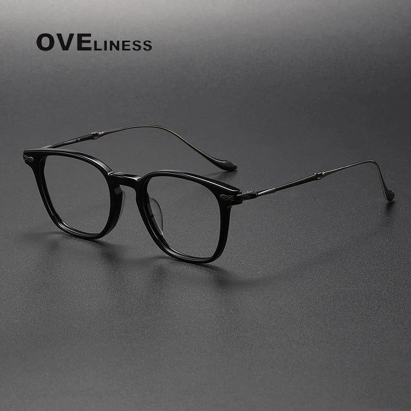 Oveliness Unisex Full Rim Square Acetate Titanium Eyeglasses 2052 Full Rim Oveliness black gun  