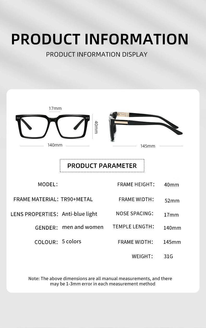 CCspace Unisex Full Rim Square Tr 90 Alloy Reading Glasses 802695