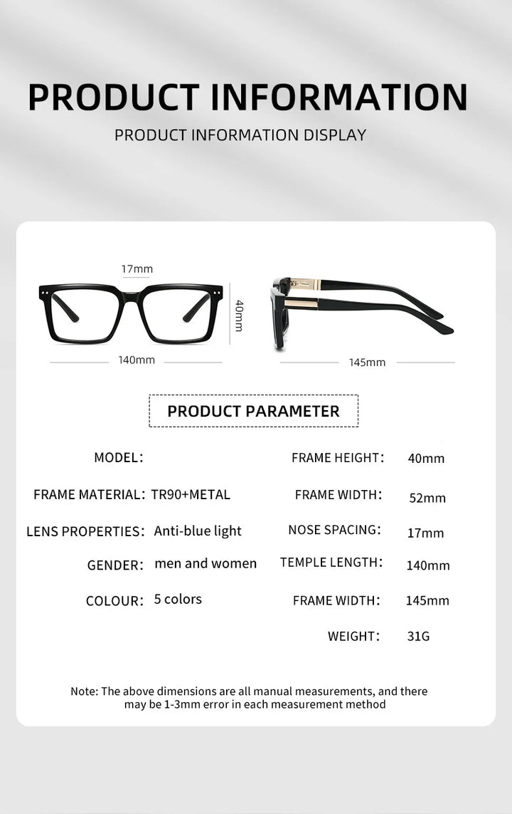 CCspace Unisex Full Rim Square Tr 90 Alloy Reading Glasses 802695