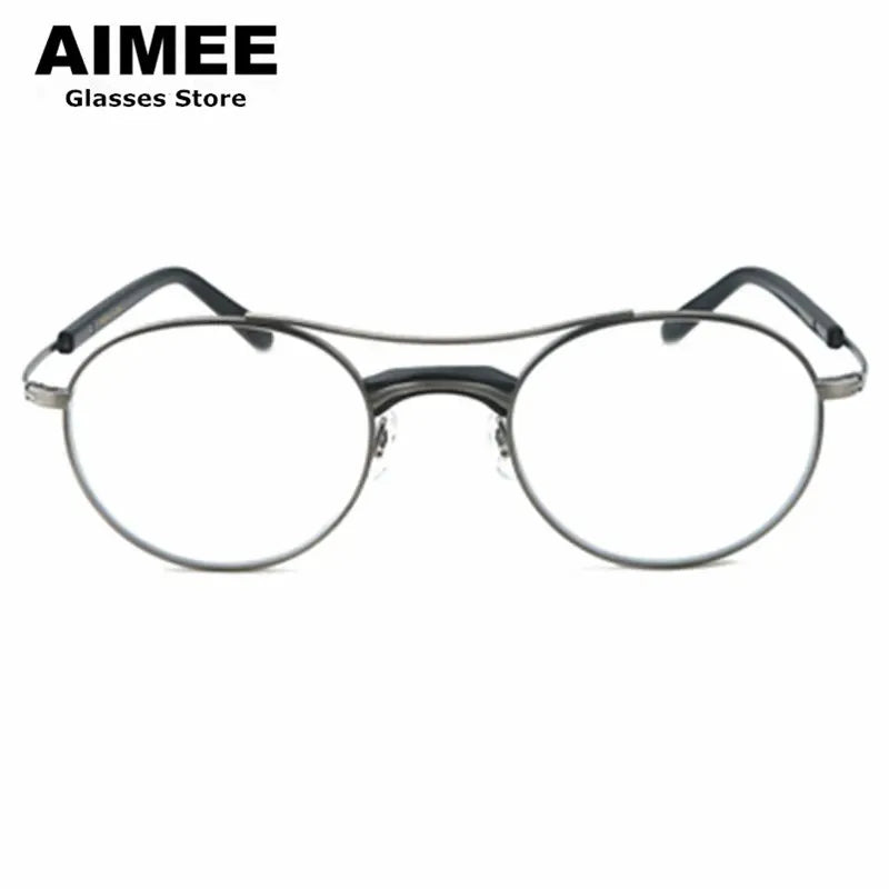 Aimee Unisex Full Rim Round Double Bridge Titanium Eyeglasses 7106 Full Rim Aimee   