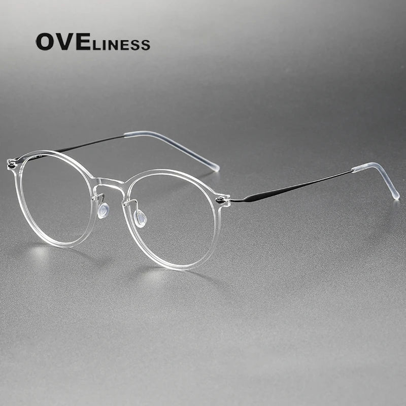 Oveliness Women's Full Rim Round Acetate Titanium Eyeglasses 326541
