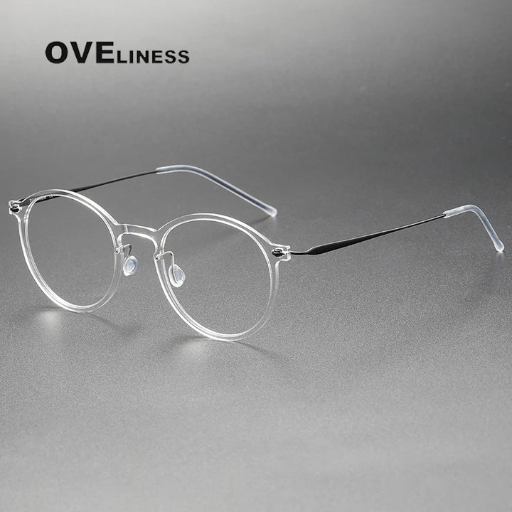 Oveliness Women's Full Rim Round Acetate Titanium Eyeglasses 326541