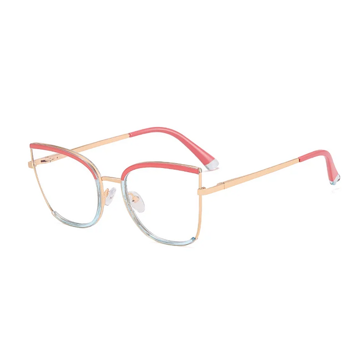 Ralferty Women's Full Rim Square Cat Eye Alloy Eyeglasses R82112 Full Rim Ralferty C6 Pink Blue CN 