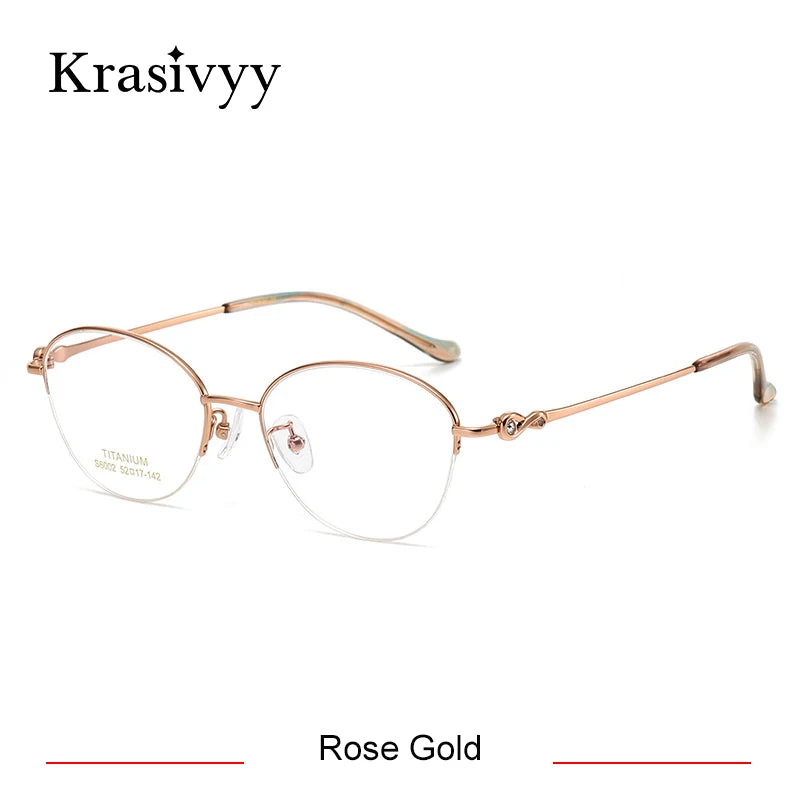 Krasivyy Women's Semi Rim Oval Round Titanium Eyeglasses 446002 Semi Rim Krasivyy Rose Gold  