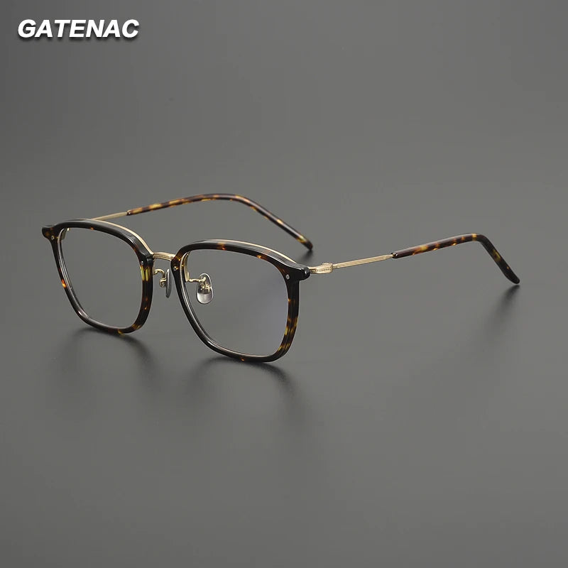 Gatenac Men's Full Rim Square Acetate Titanium Eyeglasses Gxyj1581