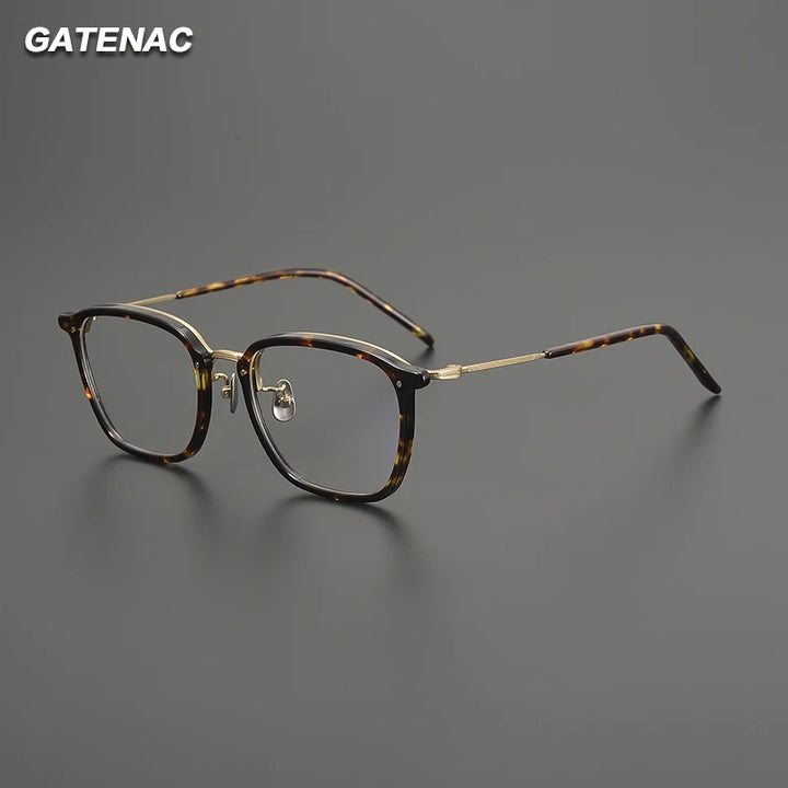 Gatenac Men's Full Rim Square Acetate Titanium Eyeglasses Gxyj1581