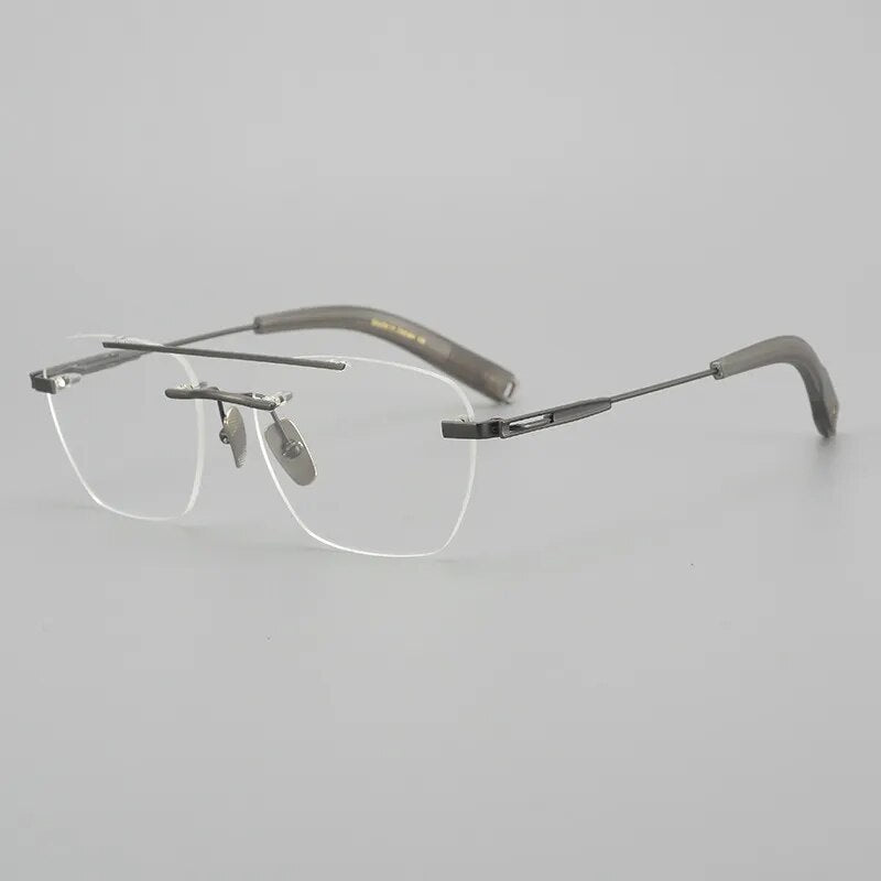 Hdcrafter Unisex Rimless Square Double Bridge Titanium Eyeglasses Dtx419 Rimless Hdcrafter Eyeglasses Gray  