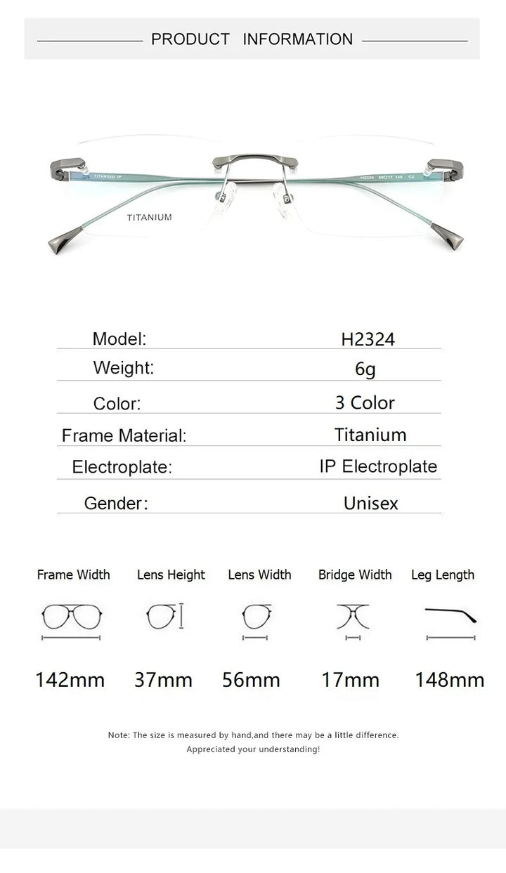 Eleccion Men's Rimless Square Polygon Titanium Eyeglasses 42324 Rimless Eleccion