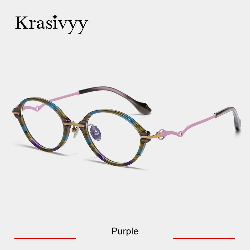 Krasivyy Unisex Full Rim Oval Titanium Acetate Eyeglasses 96075 Full Rim Krasivyy Purple