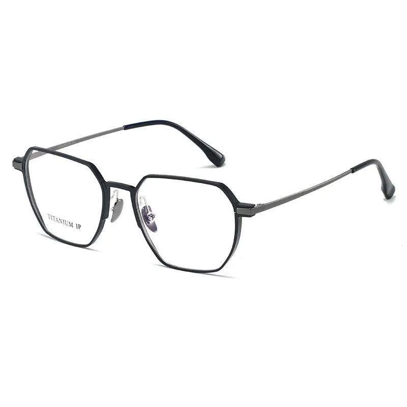 Zirosat Unisex Full Rim Flat Top Polygon Titanium Eyeglasses 20226
