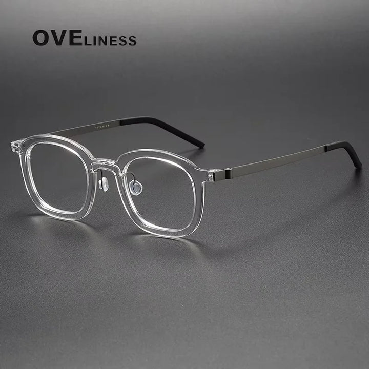 Oveliness Unisex Full Rim Oval Square Acetate Titanium Eyeglasses 1050 Full Rim Oveliness transparent  