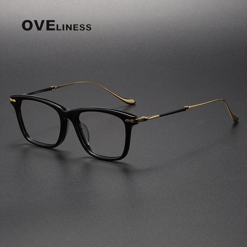 Oveliness Unisex Full Rim Square Acetate Titanium Eyeglasses M2049 Full Rim Oveliness black gold  